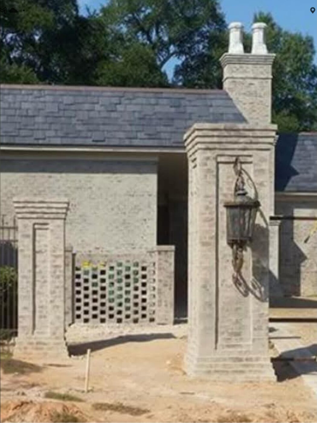Detailed masonry columns with decorative brickwork