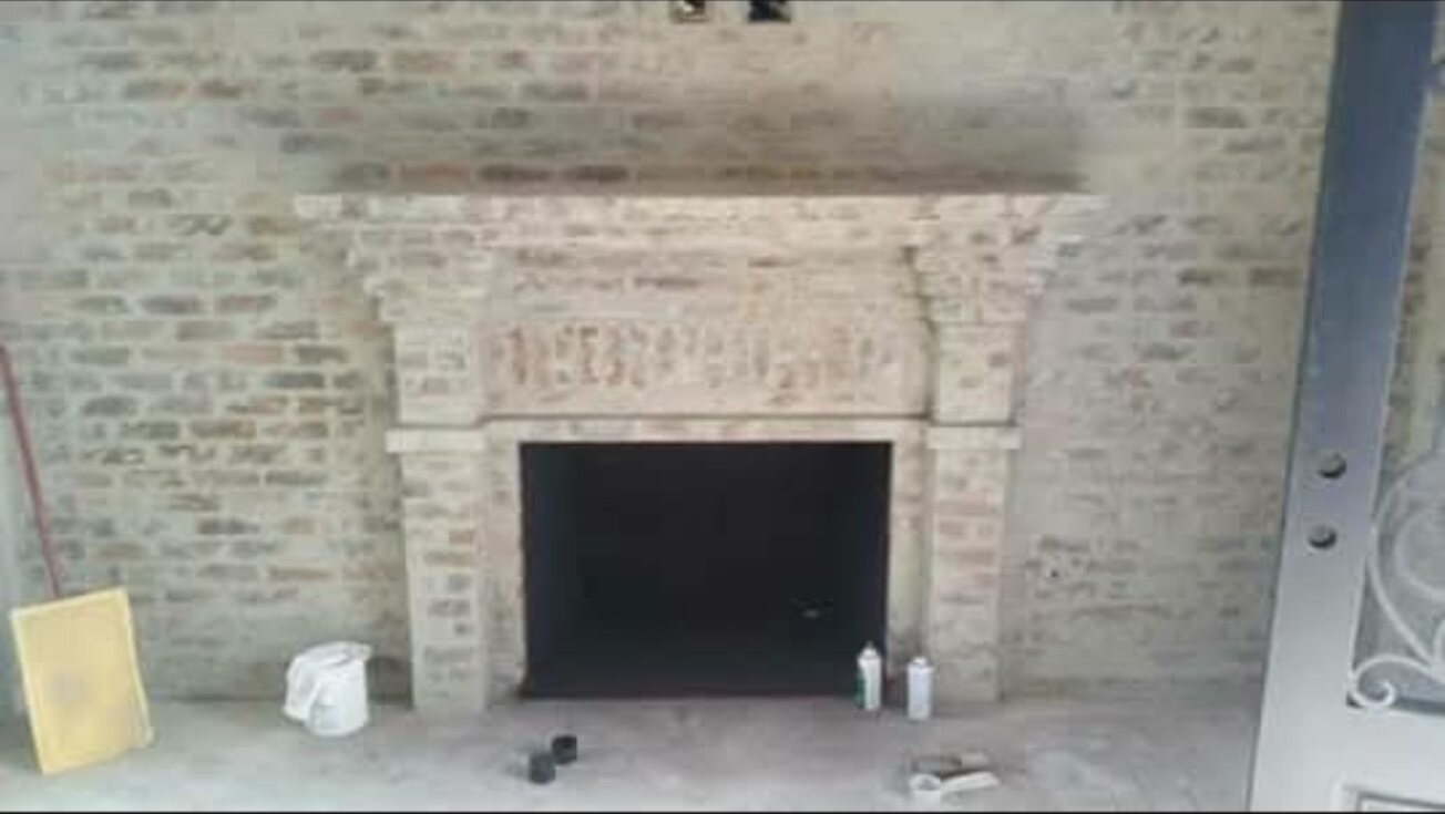 Custom brick fireplace and mantel